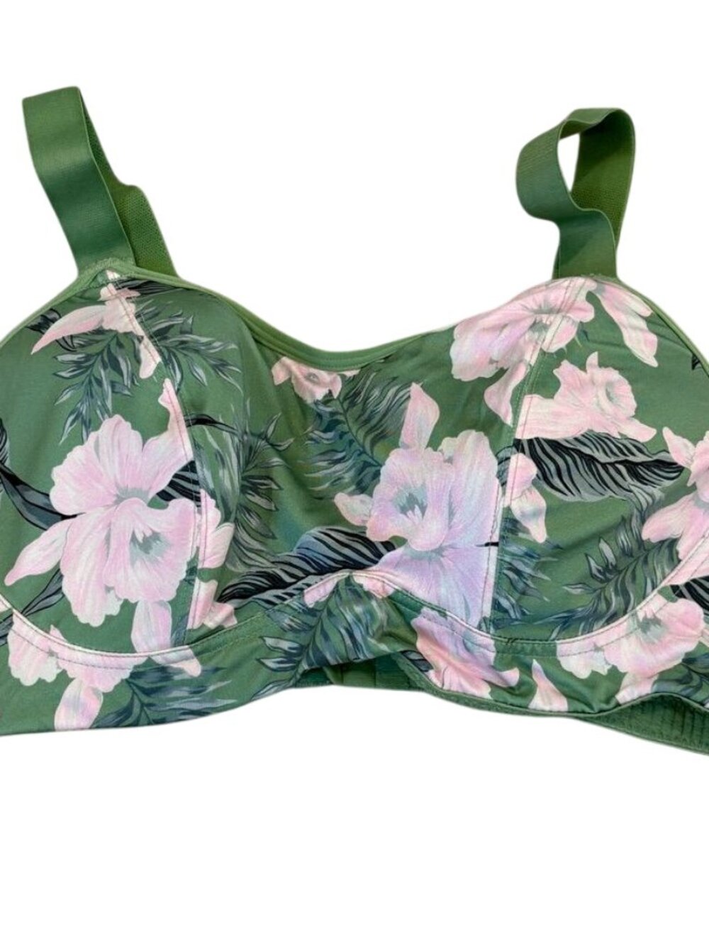 Pour Moi 97003 Floral Green & Pink Bra Size 34DDD(F) Underwire Sports Bra